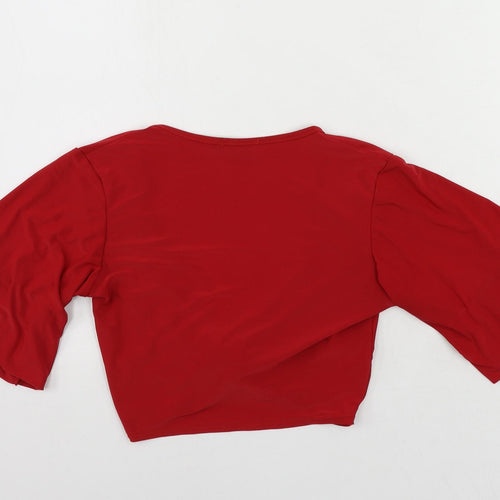 Boohoo Womens Red Polyester Cropped Blouse Size 10 V-Neck - Front Twist