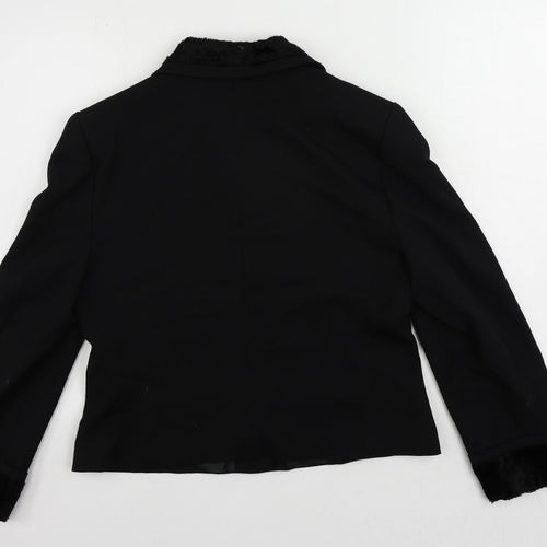 Bianca Womens Black Jacket Blazer Size 12 Button - Faux Fur Trim