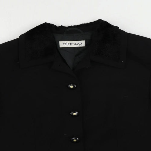 Bianca Womens Black Jacket Blazer Size 12 Button - Faux Fur Trim