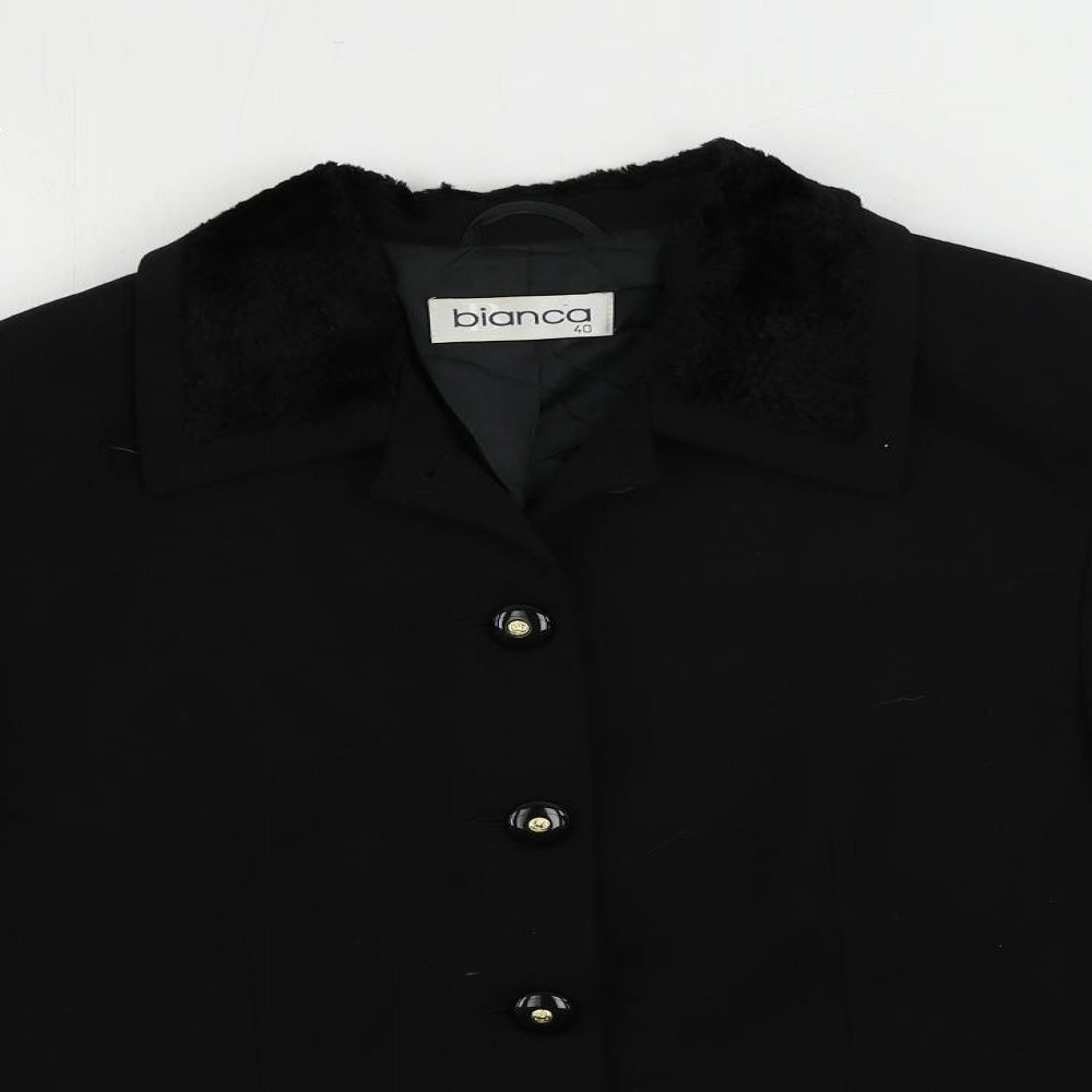 Bianca Womens Black Jacket Blazer Size 12 Button - Faux Fur Trim