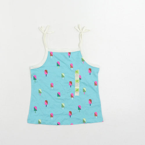 Marks and Spencer Girls Blue Geometric Cotton Camisole Tank Size 3-4 Years Square Neck Pullover - Ice Cream Print
