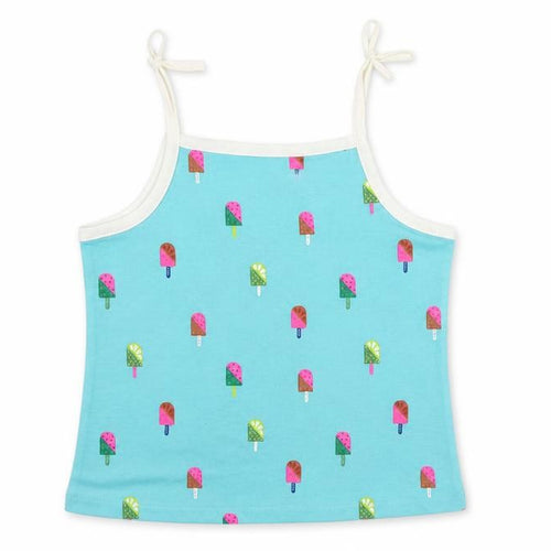 Marks and Spencer Girls Blue Geometric Cotton Camisole Tank Size 3-4 Years Square Neck Pullover - Ice Cream Print