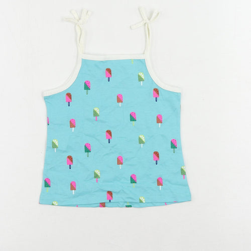 Marks and Spencer Girls Blue Geometric Cotton Camisole Tank Size 3-4 Years Square Neck Pullover - Ice Cream Print