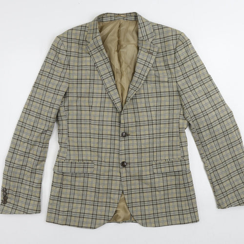 Boohoo Man Mens Beige Plaid Polyester Jacket Blazer Size 42 Regular