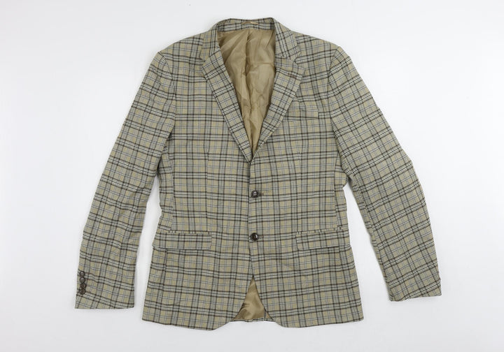 Boohoo Man Mens Beige Plaid Polyester Jacket Blazer Size 42 Regular
