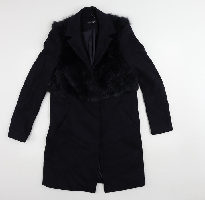 Topshop Womens Blue Overcoat Coat Size 6 Snap