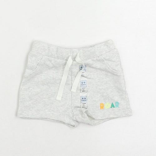 Marks and Spencer Baby Grey Cotton Jogger Trousers Size 6-9 Months Drawstring - Cropped
