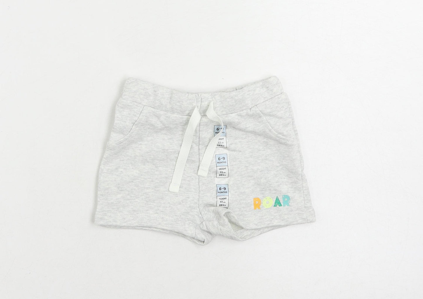 Marks and Spencer Baby Grey Cotton Jogger Trousers Size 6-9 Months Drawstring - Cropped