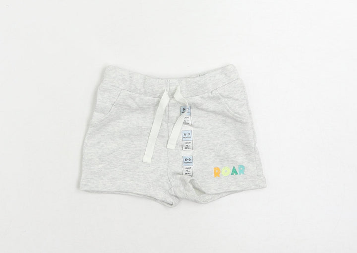 Marks and Spencer Baby Grey Cotton Jogger Trousers Size 6-9 Months Drawstring - Cropped