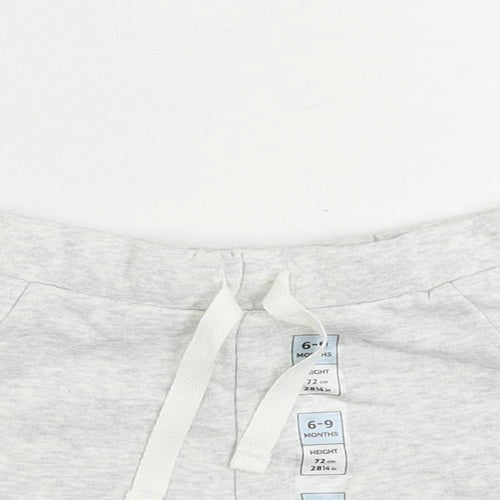 Marks and Spencer Baby Grey Cotton Jogger Trousers Size 6-9 Months Drawstring - Cropped