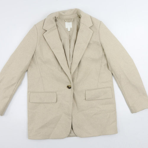 H&M Womens Beige Overcoat Coat Size S Button