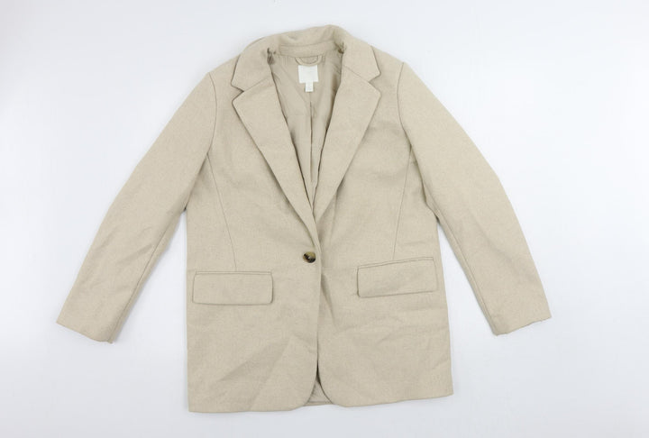 H&M Womens Beige Overcoat Coat Size S Button