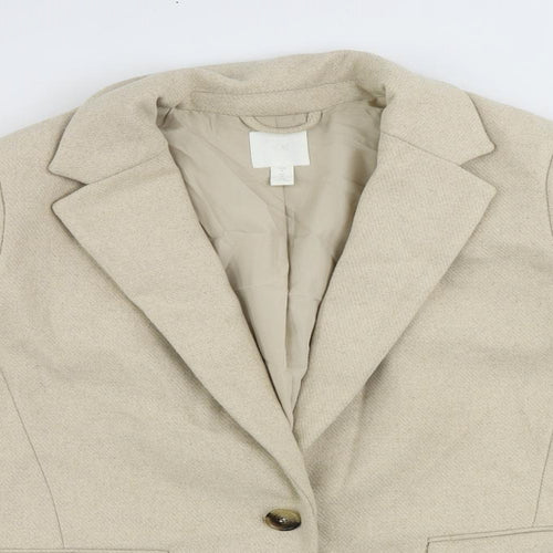 H&M Womens Beige Overcoat Coat Size S Button