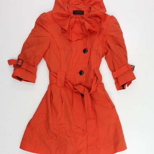 Miss Selfridge Womens Red Trench Coat Coat Size 8 Button - Belted