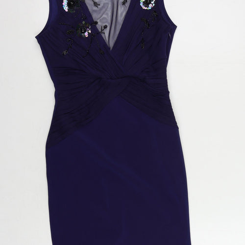 Lipsy Womens Blue Polyester Pencil Dress Size 10 Round Neck Pullover - Embellished