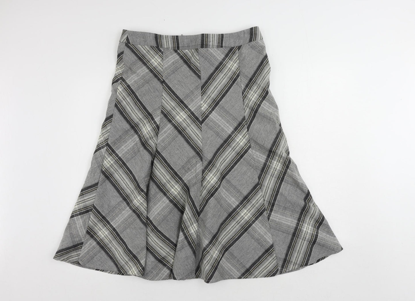 Viyella Womens Grey Plaid Polyester Flare Skirt Size 12 Zip - Lined