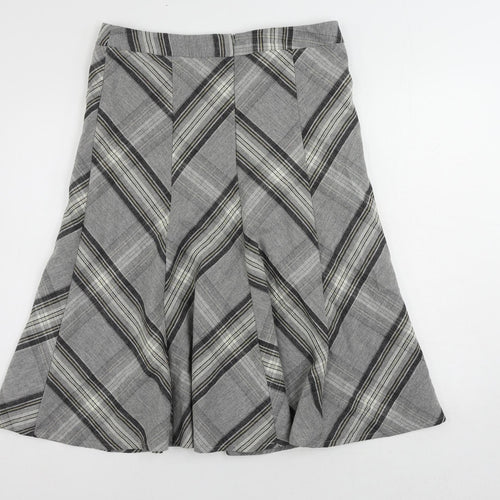 Viyella Womens Grey Plaid Polyester Flare Skirt Size 12 Zip - Lined