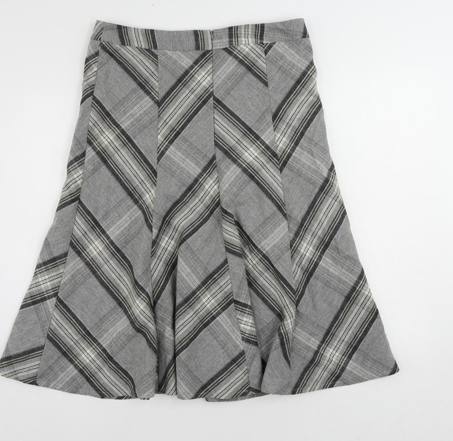 Viyella Womens Grey Plaid Polyester Flare Skirt Size 12 Zip - Lined