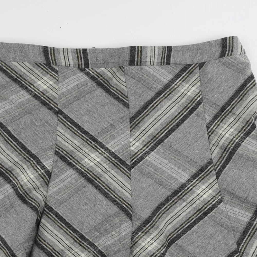 Viyella Womens Grey Plaid Polyester Flare Skirt Size 12 Zip - Lined