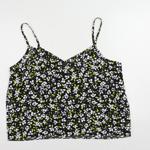 M&Co Womens Black Floral Polyester Camisole Tank Size 22 V-Neck