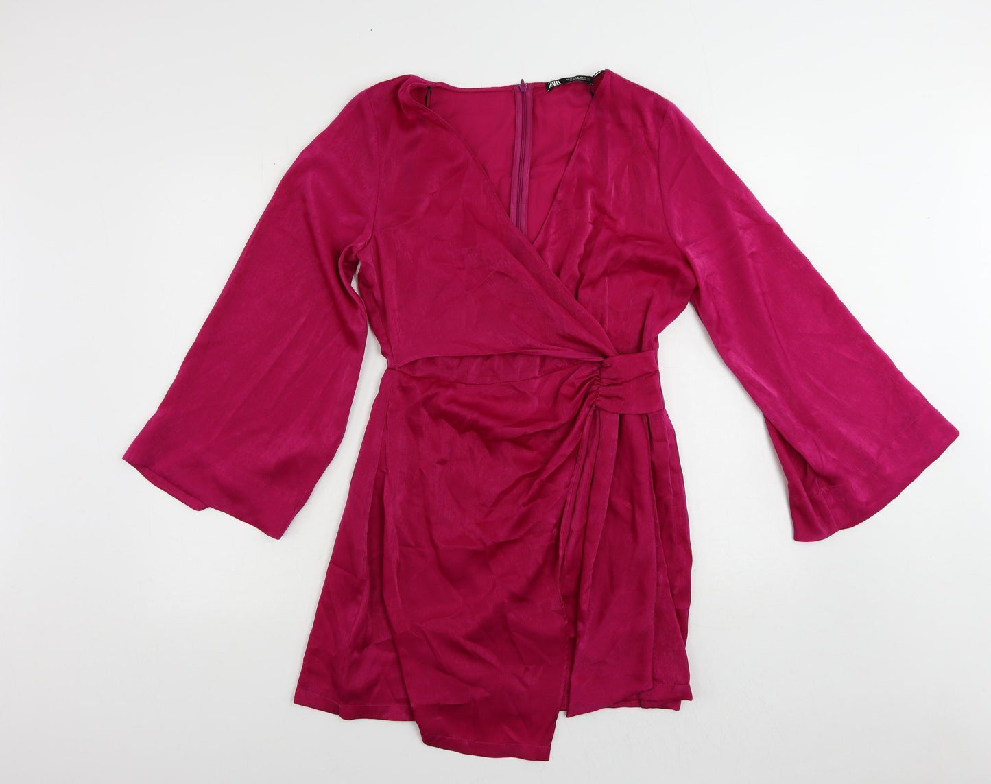 Zara Womens Pink Polyester Mini Size M V-Neck Zip