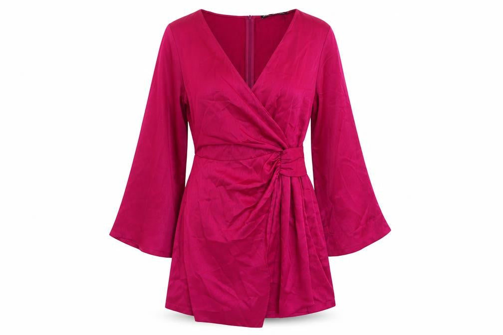 Front view of Zara women’s pink polyester mini, size M, v-neck zip