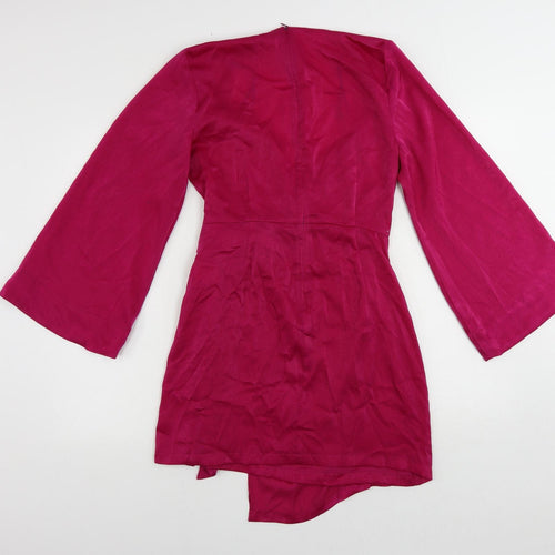 Zara Womens Pink Polyester Mini Size M V-Neck Zip