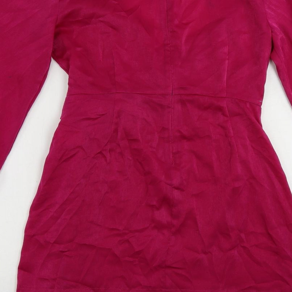 Zara Womens Pink Polyester Mini Size M V-Neck Zip