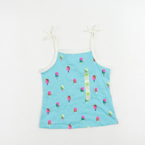 Marks and Spencer Girls Blue Geometric Cotton Camisole Tank Size 3-4 Years Square Neck Pullover - Ice Cream Print