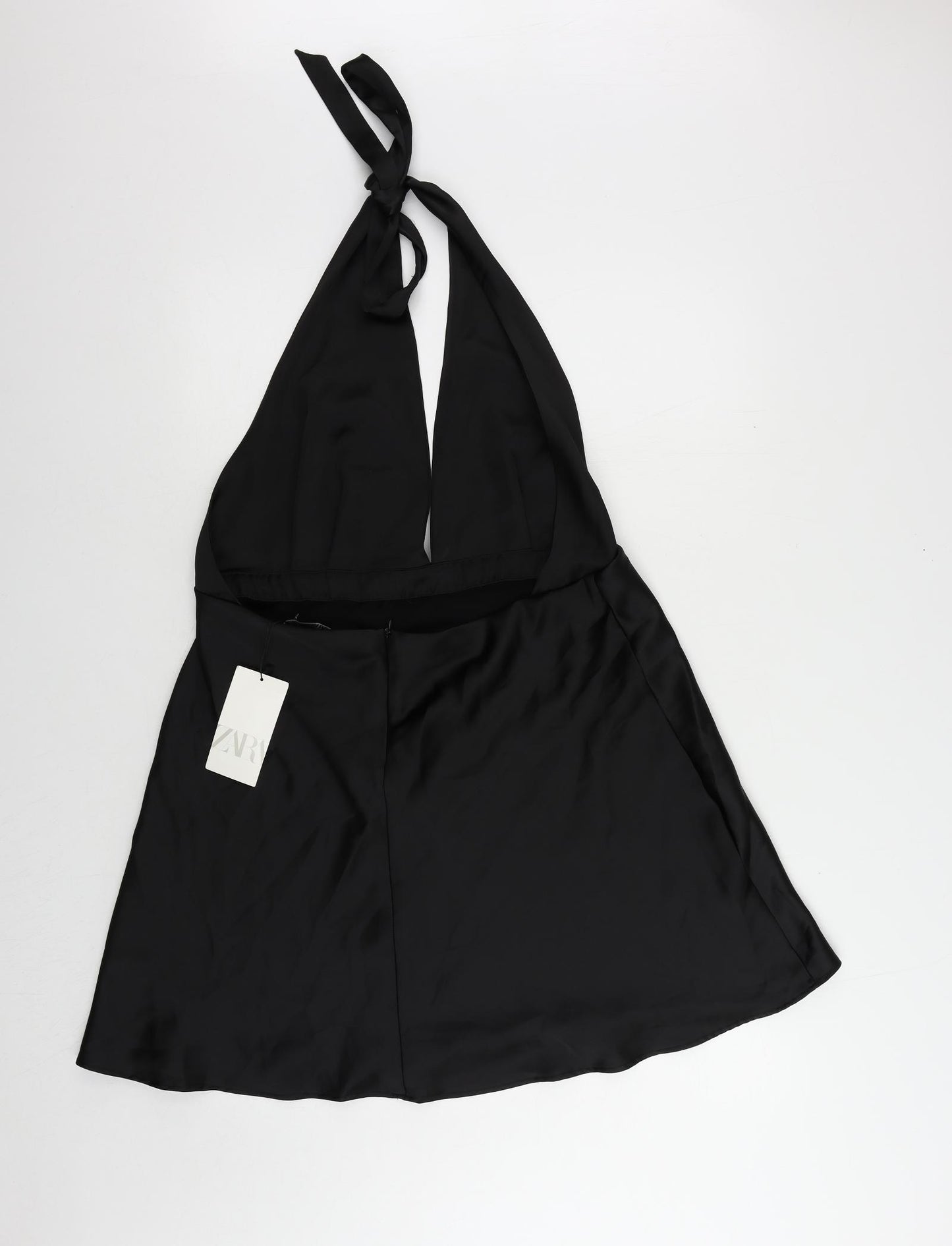 Zara Womens Black Polyester Skater Dress Size 2XL Halter Zip - Backless