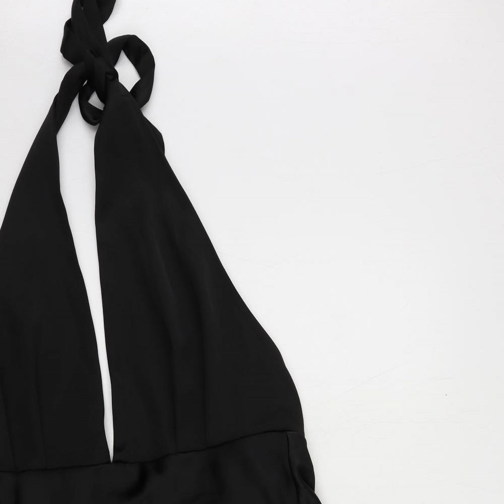 Zara Womens Black Polyester Skater Dress Size 2XL Halter Zip - Backless
