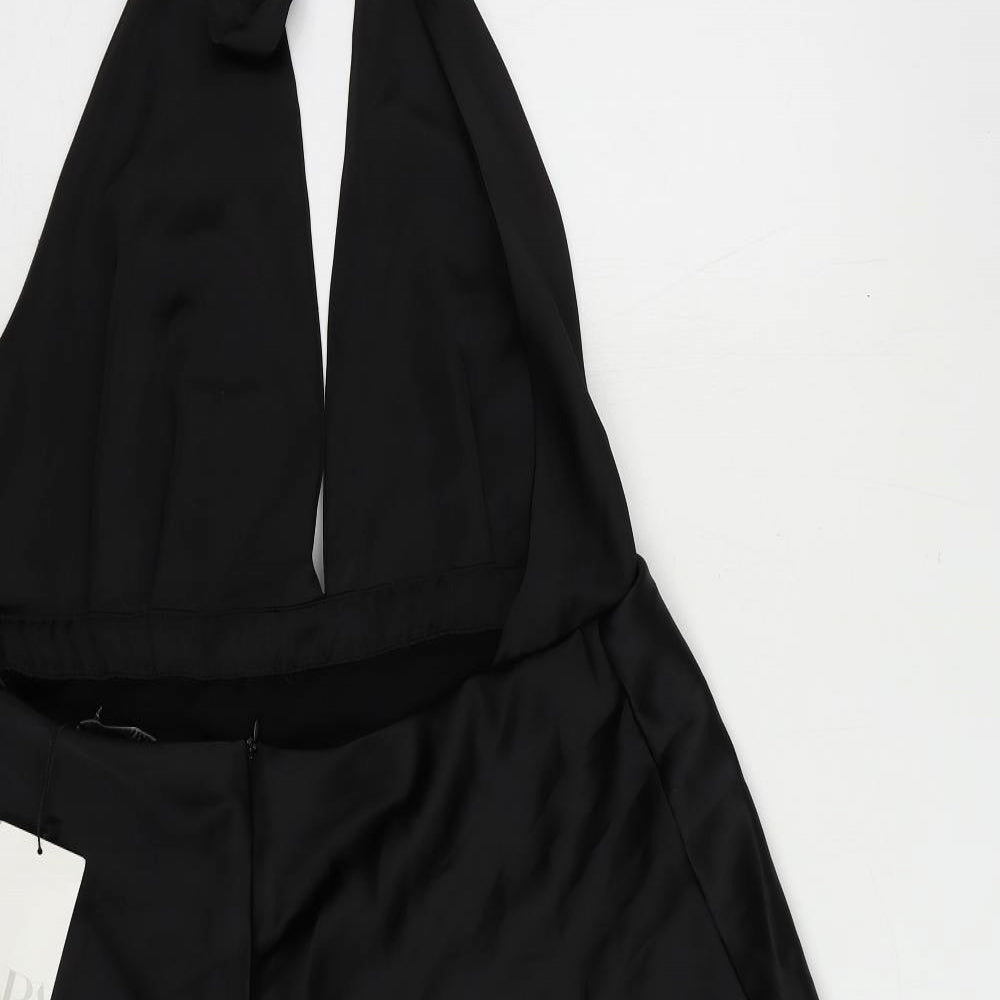 Zara Womens Black Polyester Skater Dress Size 2XL Halter Zip - Backless