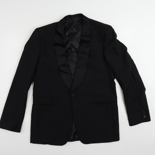 Valero Mens Black Wool Tuxedo Suit Jacket Size 42 Regular