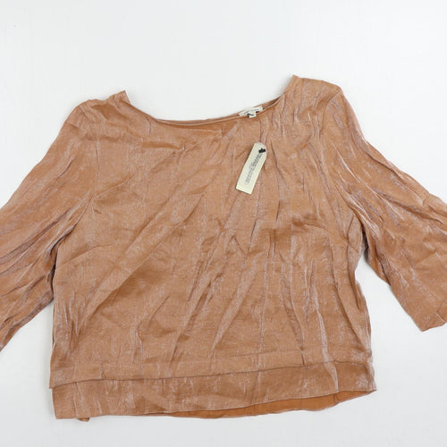 River Island Womens Beige Polyester Basic Blouse Size 14 Boat Neck - Metallic