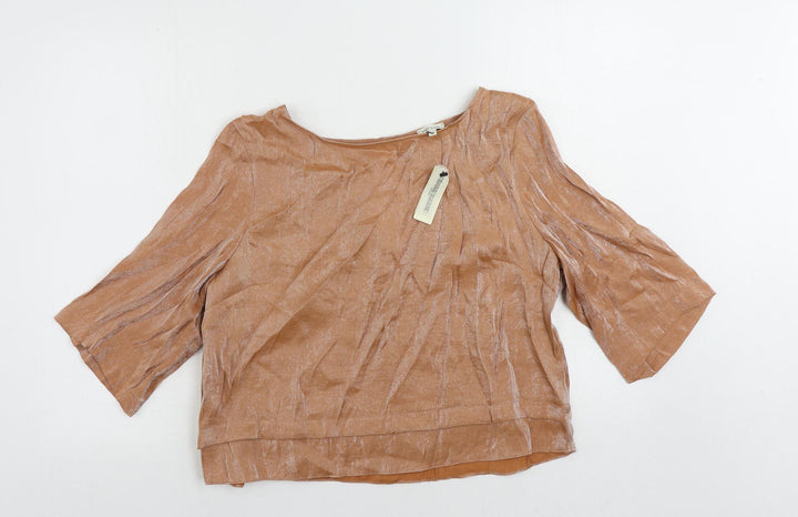 River Island Womens Beige Polyester Basic Blouse Size 14 Boat Neck - Metallic