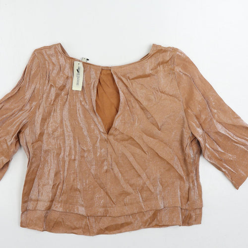 River Island Womens Beige Polyester Basic Blouse Size 14 Boat Neck - Metallic