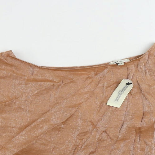 River Island Womens Beige Polyester Basic Blouse Size 14 Boat Neck - Metallic