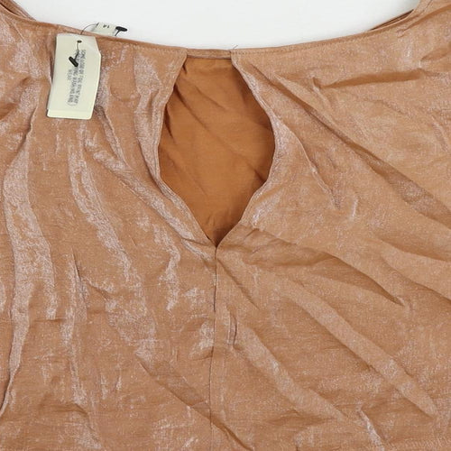 River Island Womens Beige Polyester Basic Blouse Size 14 Boat Neck - Metallic