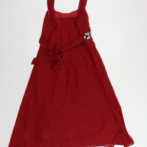 BHS Womens Red Polyester A-Line Size 12 Square Neck Zip - Embellished