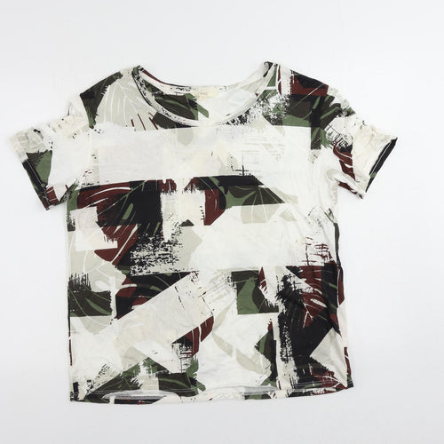 NEXT Womens White Geometric Cotton Basic T-Shirt Size 16 Boat Neck