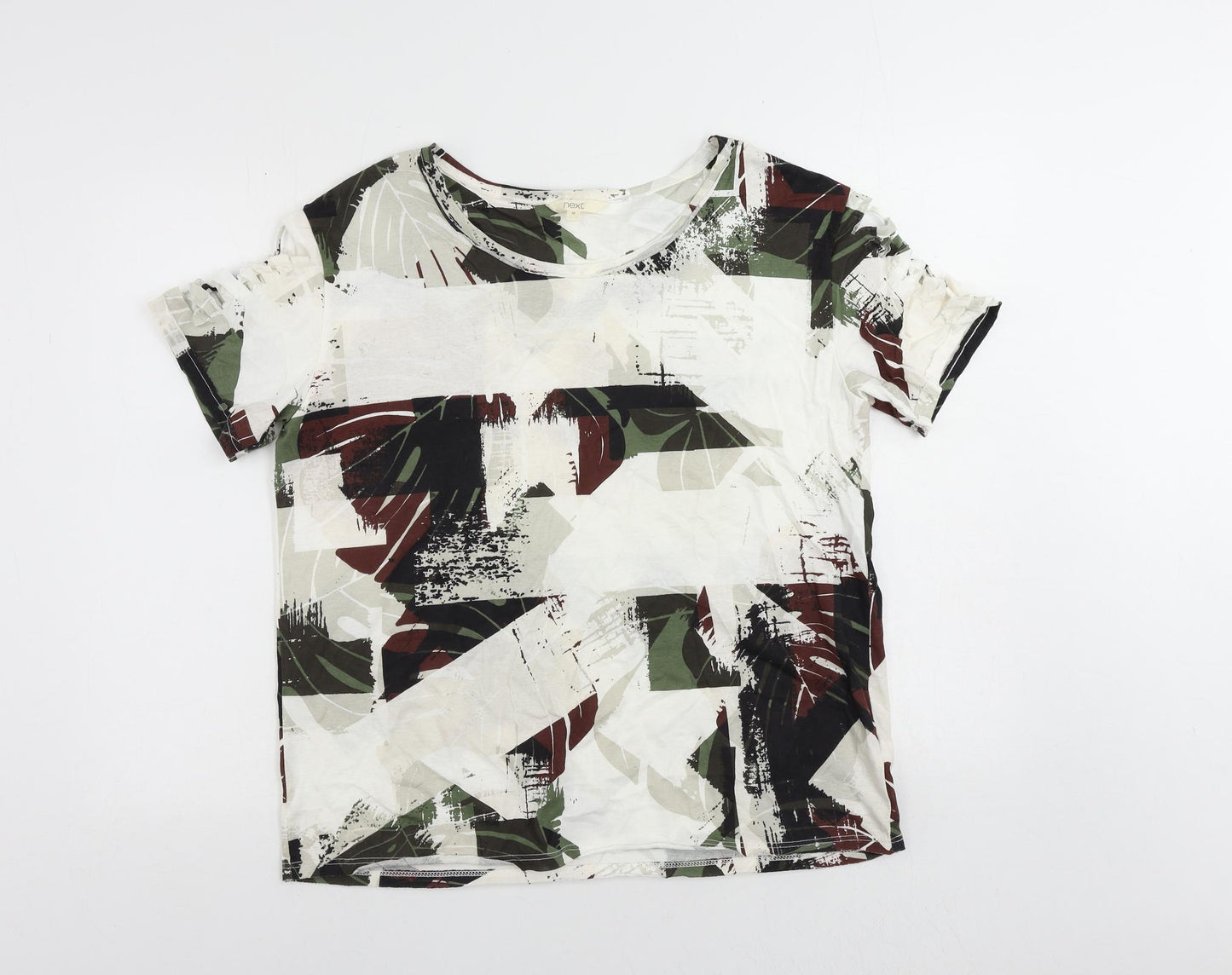 NEXT Womens White Geometric Cotton Basic T-Shirt Size 16 Boat Neck