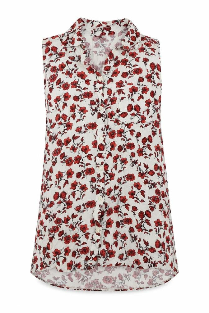 H&M Womens White Floral Viscose Basic Button-Up Size 8 Collared