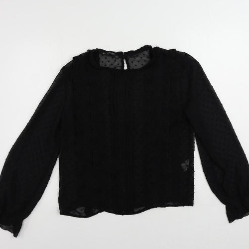 Zara Womens Black Polyester Basic Blouse Size L Round Neck - Sheer