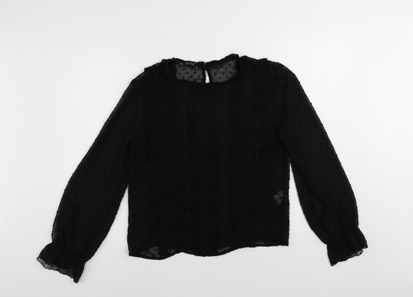 Zara Womens Black Polyester Basic Blouse Size L Round Neck - Sheer