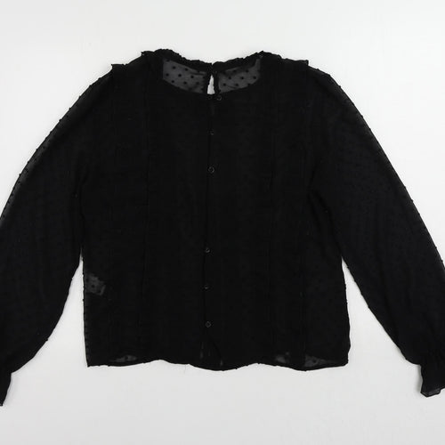 Zara Womens Black Polyester Basic Blouse Size L Round Neck - Sheer