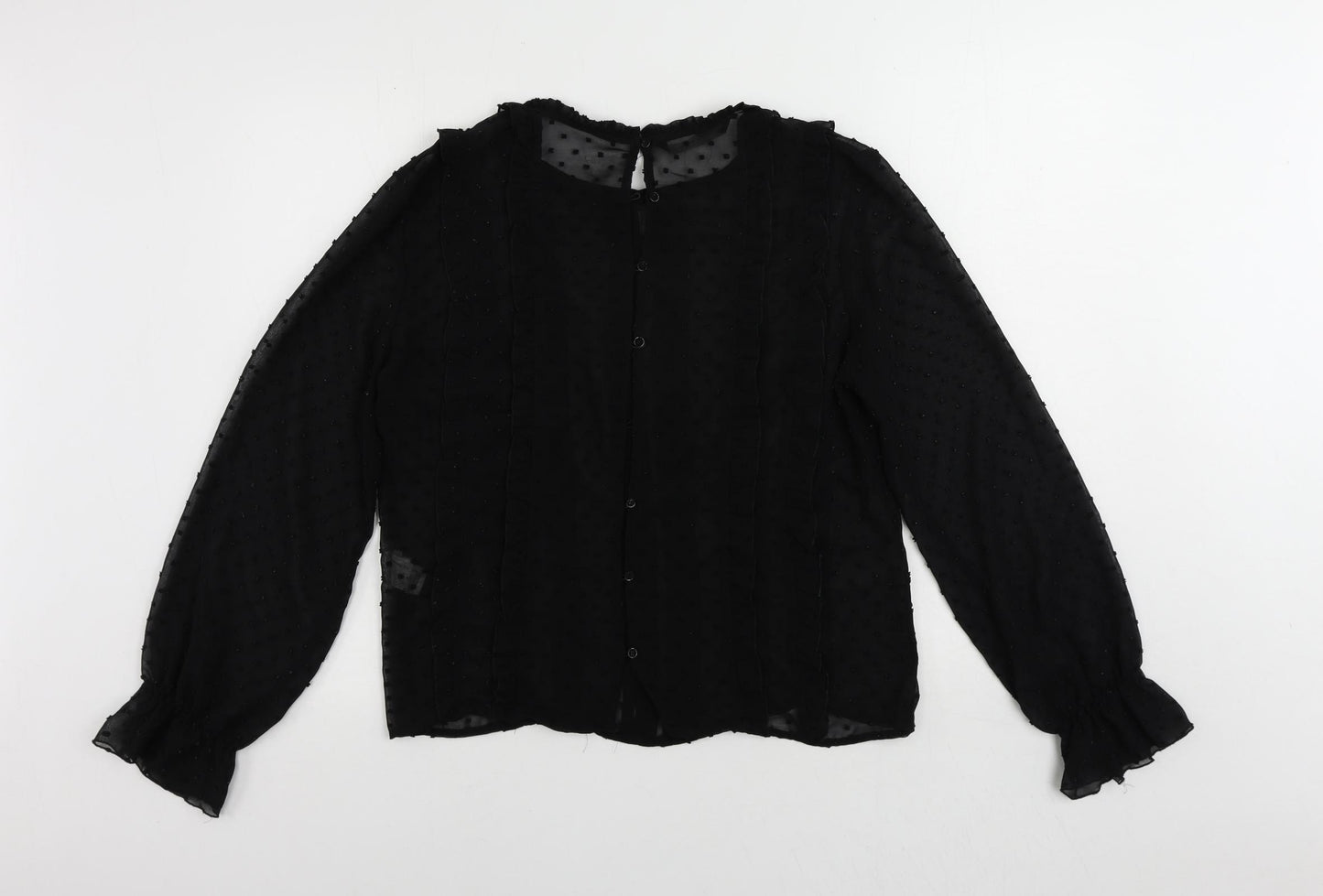 Zara Womens Black Polyester Basic Blouse Size L Round Neck - Sheer