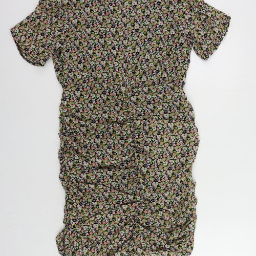 By Clara Womens Multicoloured Floral Polyester Sheath Size M V-Neck Zip - Ruched