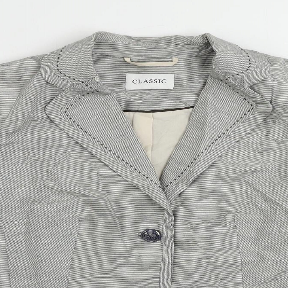 Marks and Spencer Womens Grey Striped Jacket Blazer Size 10 Button