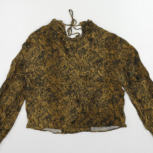Zara Womens Brown Animal Print Viscose Basic Blouse Size L Round Neck