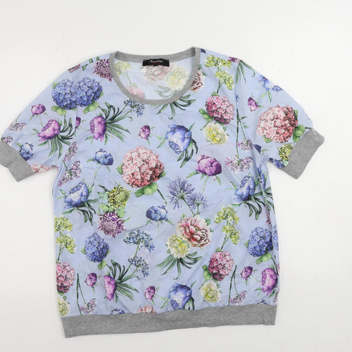 Aniston Casual Womens Blue Floral Polyester Basic Blouse Size 14 Round Neck